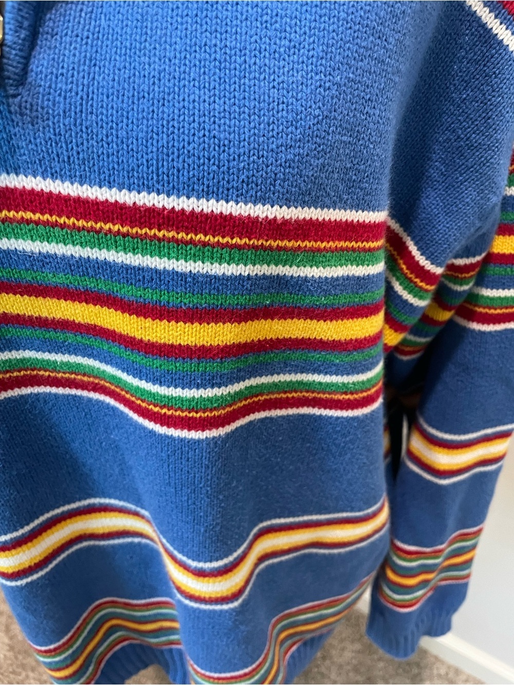 Ralph Lauren Vintage Blue Zip-Neck Sweater with Multicolor Stripes - Picture 3 of 6